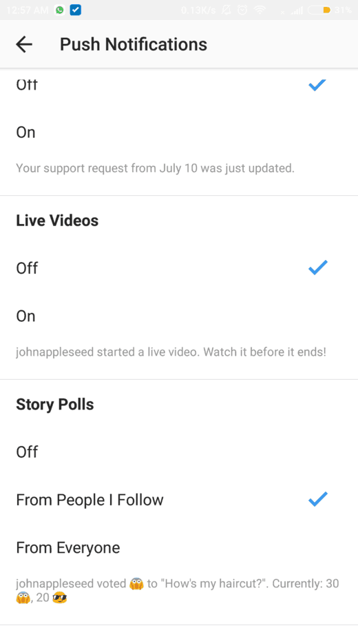 Instagram poll Push Notification