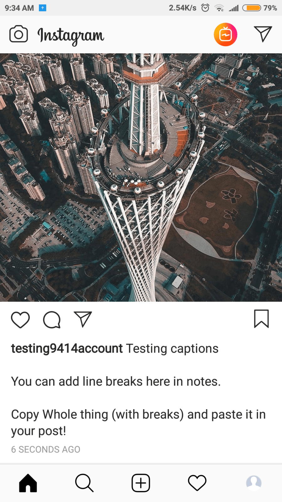  Line breaks on Instagram via Notes